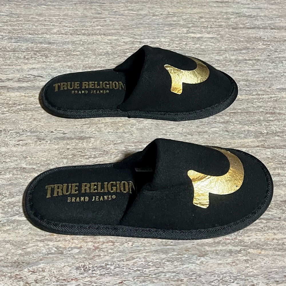 NWOT True Religion black and gold slippers - Picture 4 of 11